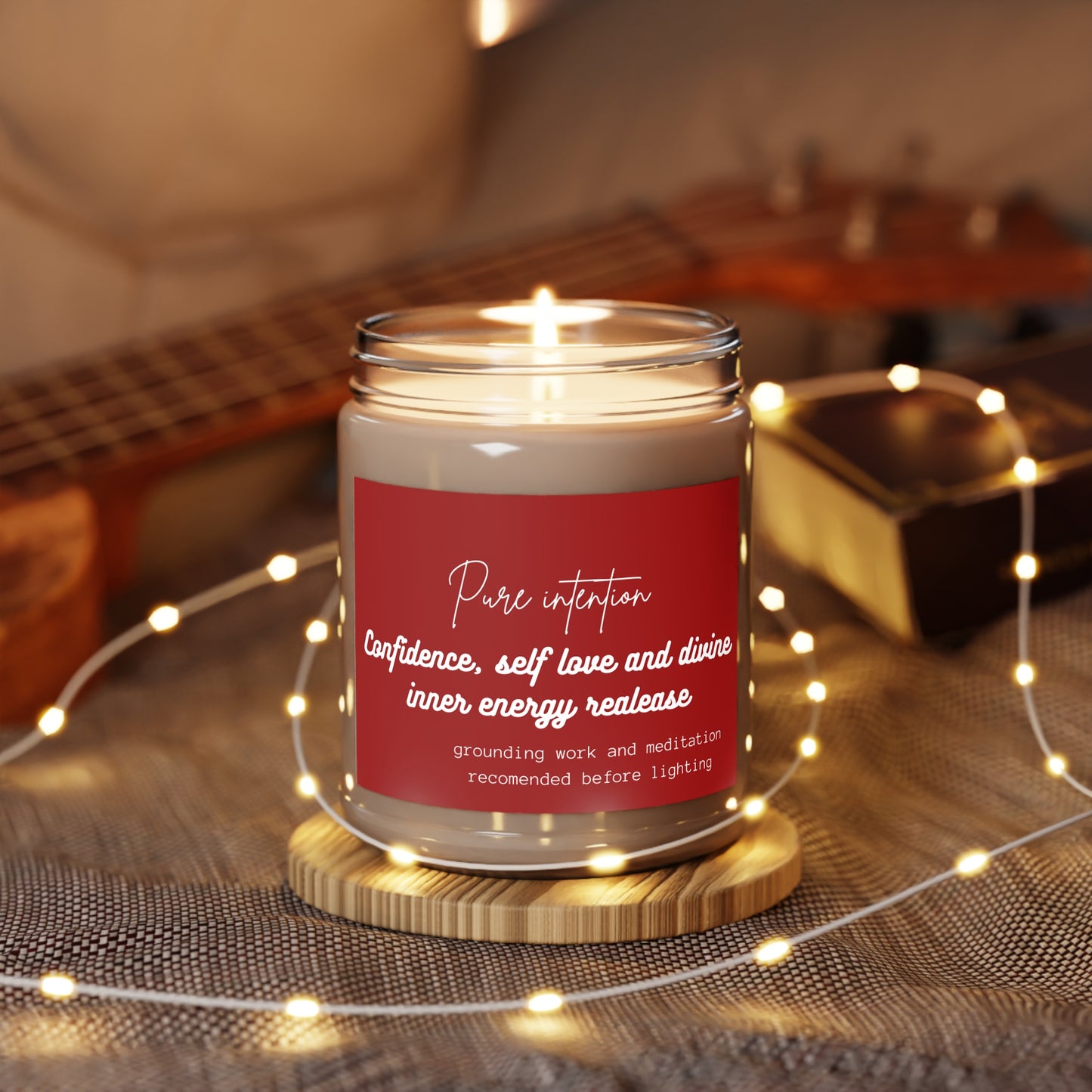 Scented soy jar candle by Printify, labeled 'Confidence, Self-Love & Inner Energy', in a stylish home decor setting.
