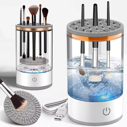 Electric Makeup Brush Cleaner by DoubleMfashion, featuring a sleek design and rotating mechanism for efficient cleaning.