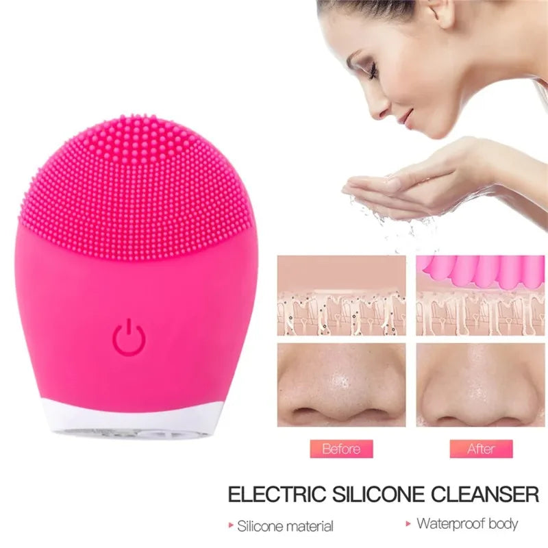 Sonic facial cleansing brush by DoubleMfashion featuring soft bristles and ergonomic design for effective skin cleansing.