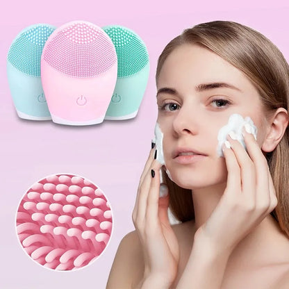 Sonic Facial Cleansing Brush by DoubleMfashion with soft bristles, showcasing ergonomic design and vibrant color.
