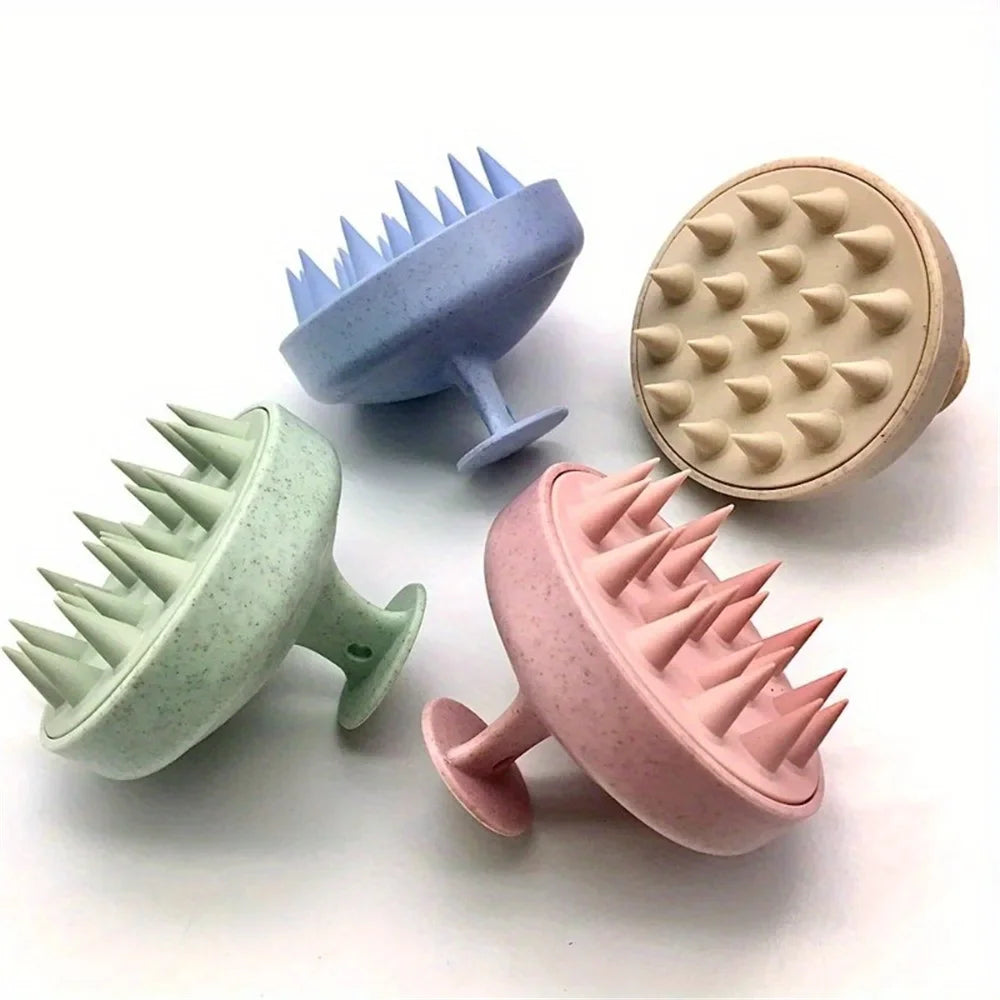 Silicone scalp massage brush by DoubleMfashion, featuring soft bristles and ergonomic design for a soothing scalp experience.
