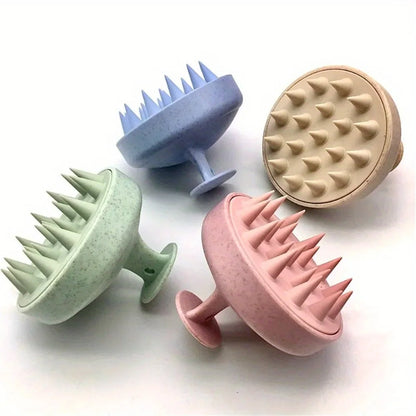 Silicone scalp massage brush by DoubleMfashion, featuring soft bristles and ergonomic design for a soothing scalp experience.
