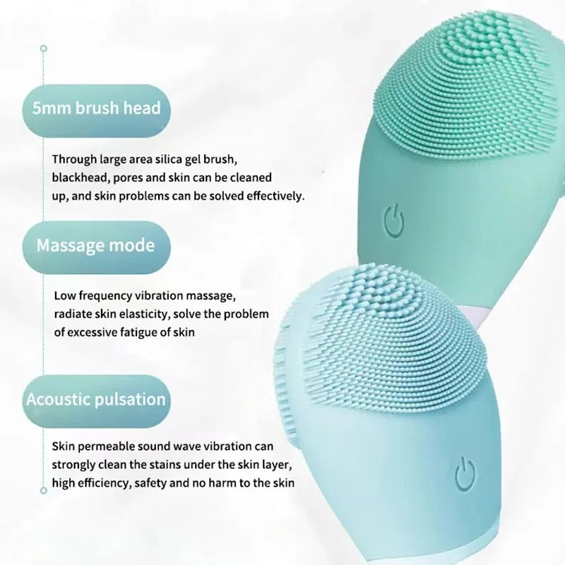 DoubleMfashion Sonic Facial Cleansing Brush in pink, featuring soft bristles and ergonomic design for effective skincare.
