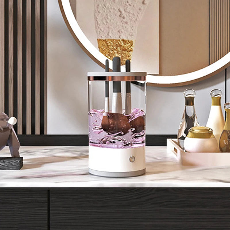 Electric Makeup Brush Cleaner by DoubleMfashion, featuring a sleek design with brushes being cleaned in a bowl.