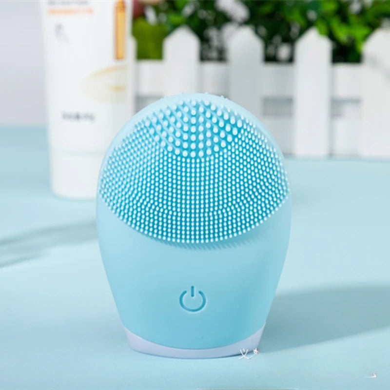 DoubleMfashion Sonic Facial Cleansing Brush with soft bristles and ergonomic handle on a white background.