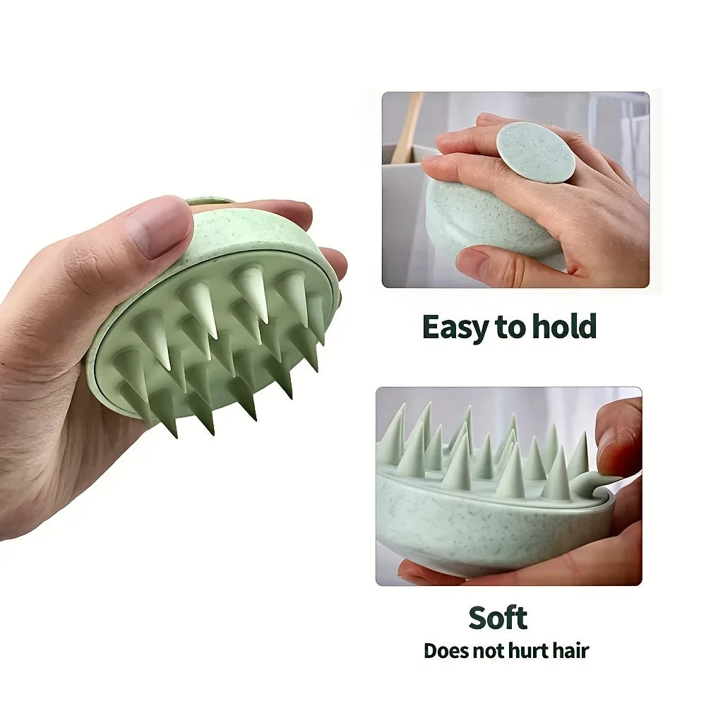 Silicone scalp massage brush by DoubleMfashion, featuring soft bristles and ergonomic design for a soothing hair care experience.