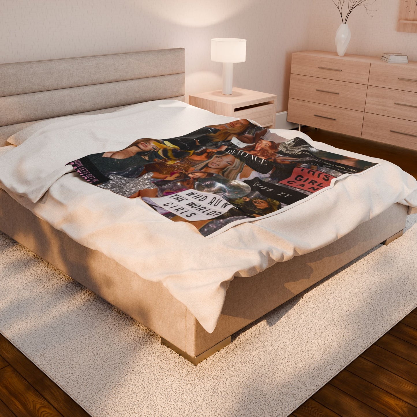 Velveteen plush blanket with all-over prints, showcasing soft texture and vibrant design by Printify.