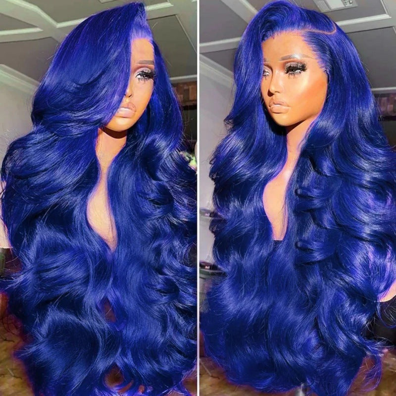 Dark blue big wave wig for women, featuring a middle part, designed in European and American style by DoubleMfashion.