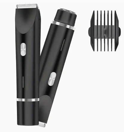 DoubleMfashion 2-in-1 electric hair remover with double heads for wet and dry use, designed for body and pubic hair trimming.