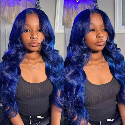 Dark blue big wave wig for women, featuring a middle part, by DoubleMfashion in European and American style.