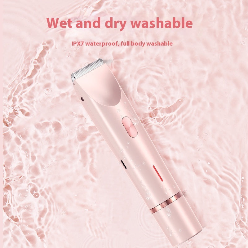 DoubleMfashion 2-in-1 electric shaver with double head for women's body and pubic hair trimming, suitable for wet and dry use.