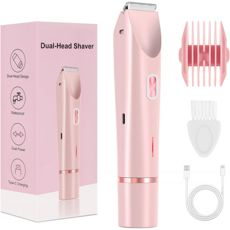 DoubleMfashion 2 in 1 women's electric hair remover with double head for body and pubic hair trimming, wet/dry use.