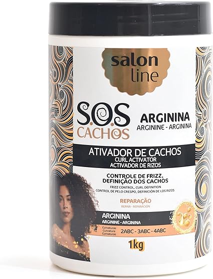 Salon Line Curls Activator Arginine Reconstruction S.O.S 1kg in a jar, promoting shine and hair reconstruction.