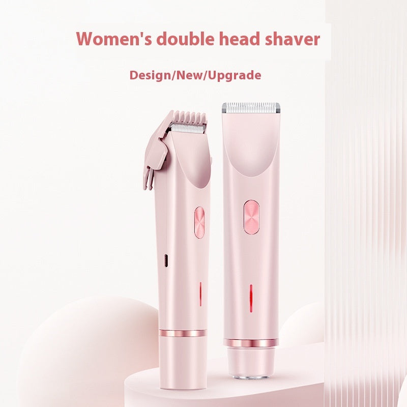 DoubleMfashion 2-in-1 electric razor with double head for women's body and pubic hair trimming, wet and dry use.