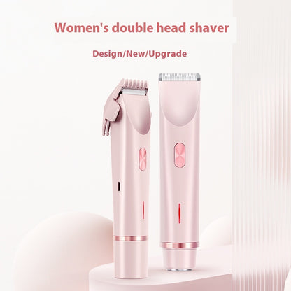 DoubleMfashion 2-in-1 electric razor with double head for women's body and pubic hair trimming, wet and dry use.