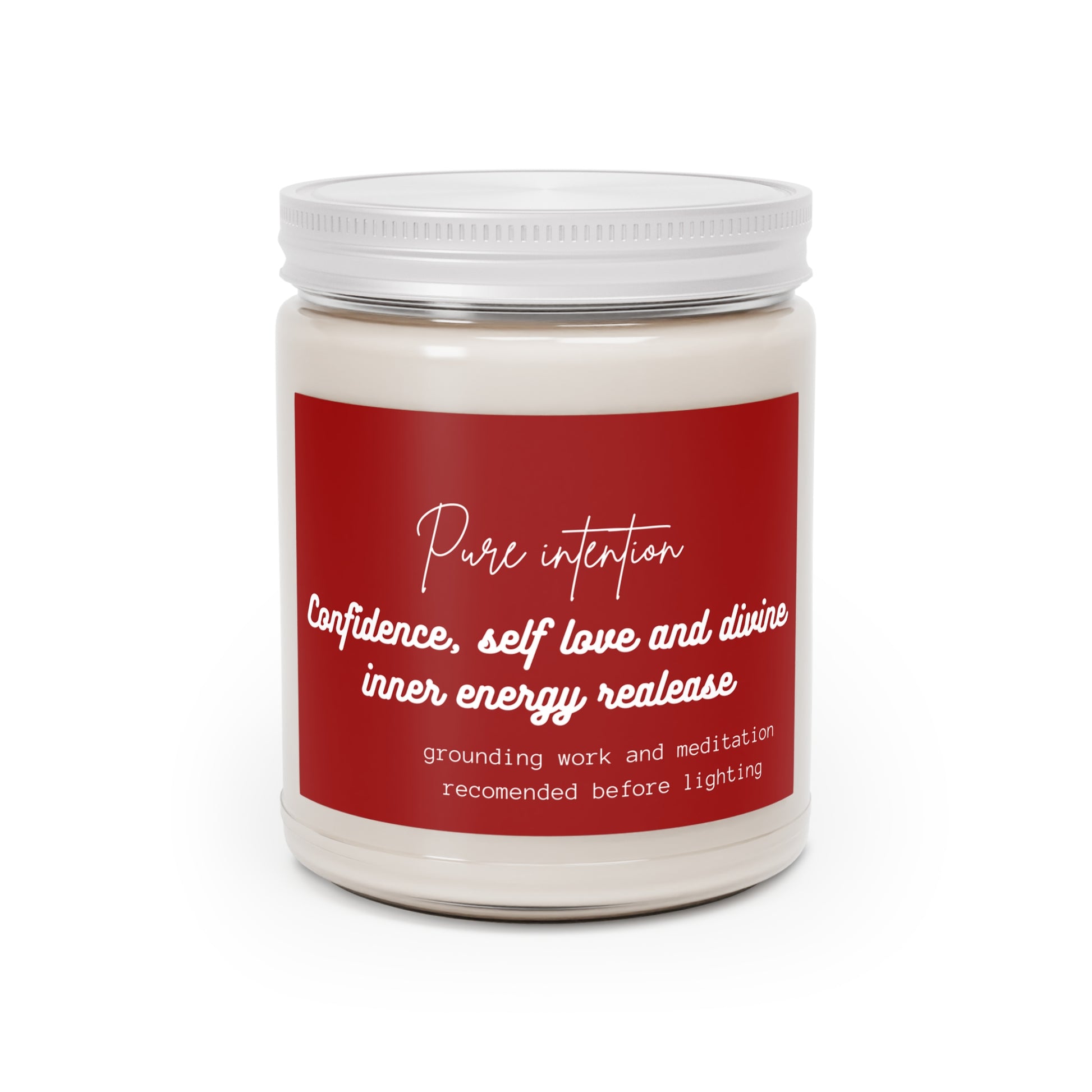 Scented soy jar candle by Printify, featuring scents of confidence, self-love, and inner energy in a decorative home decor style.