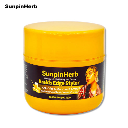 Organic Braid Gel by Caitu Cosmetics, showcasing extra hold and shine for frizzy hair in a clear container.