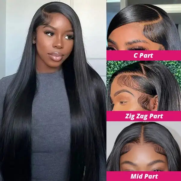 13x4 Raw Indian lace frontal wig with HD transparent lace, featuring Brazilian straight and curly textures for black women.