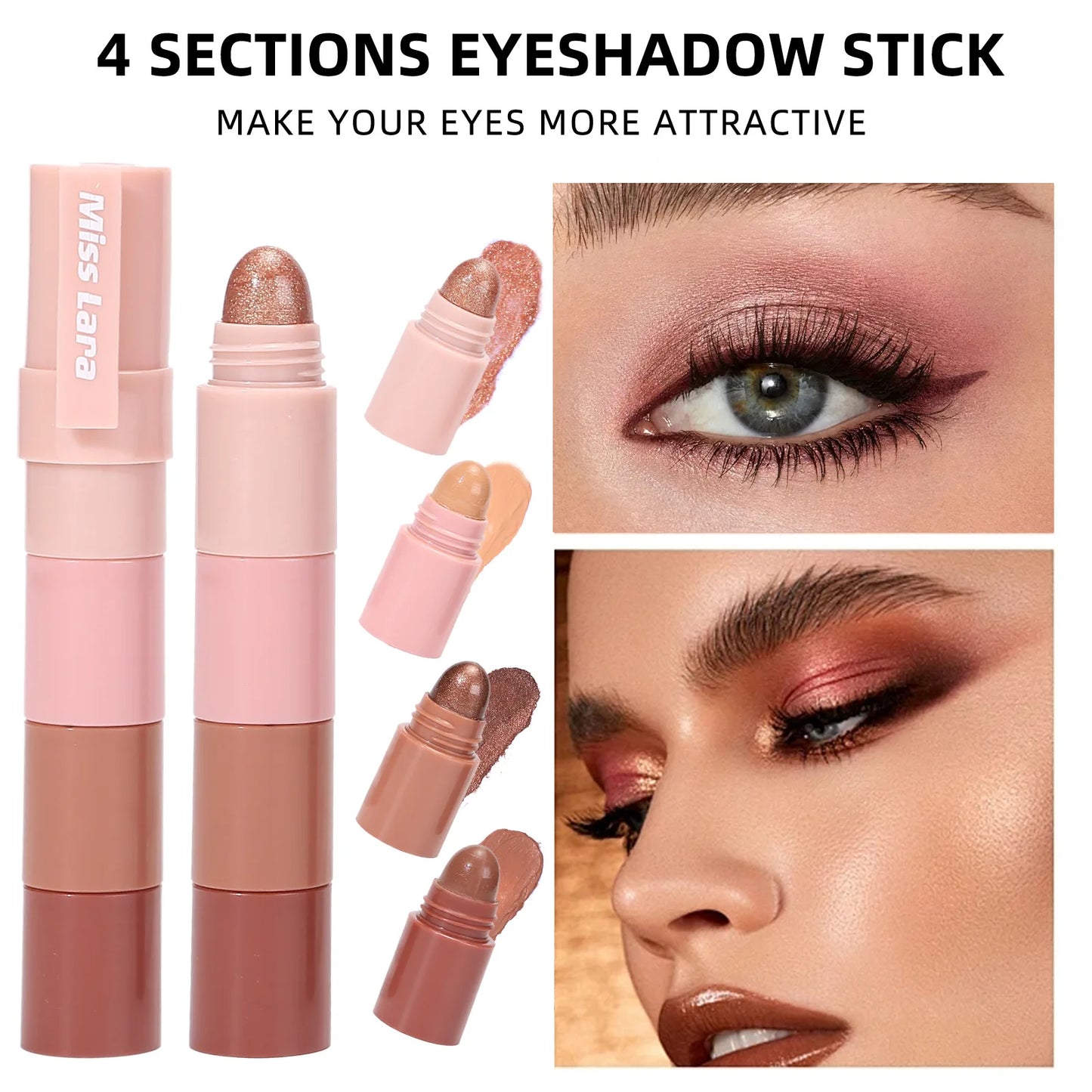 Matte velvet and pearlescent 2-in-1 lipstick and eyeshadow set by Yiwu Lezhuang in a compact design for on-the-go beauty.