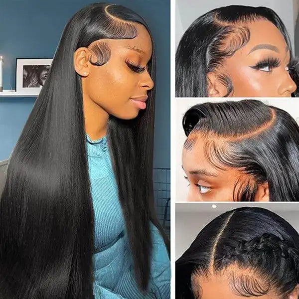 13x4 Raw Indian lace frontal wig by DoubleMfashion, showing glueless HD transparent design with Brazilian straight curls.