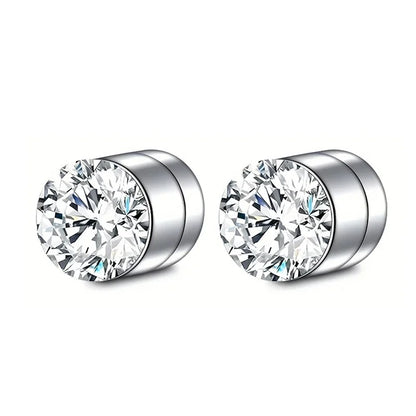 Punk round zircon magnetic ear stud clip earrings for men and women by DoubleMfashion, showcasing a crystal design.