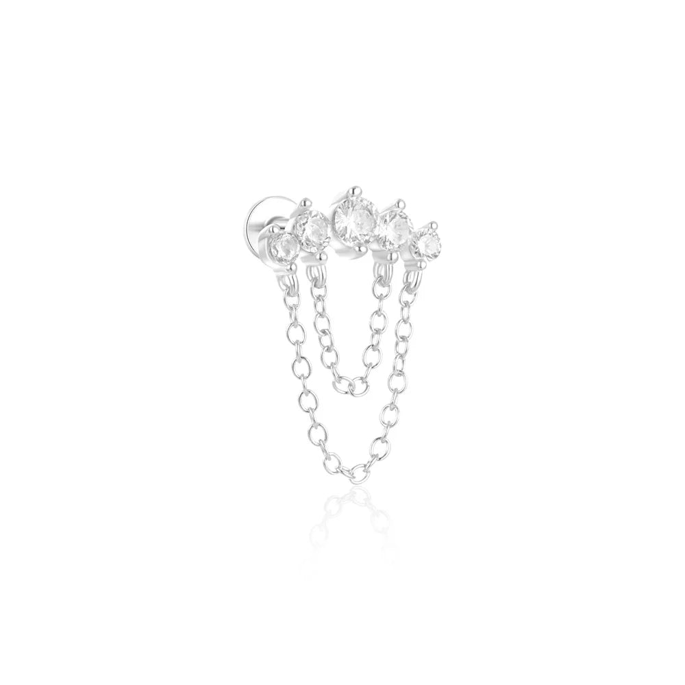 925 Sterling Silver eight-pointed star CZ piercing earring with tassel chain, designed for women by CANNER.