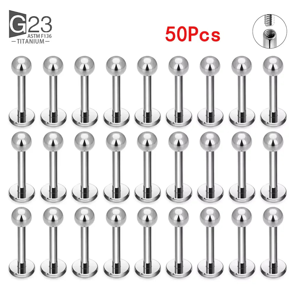 G23 titanium labret lip studs with square CZ stones, cartilage earrings, and tongue jewelry by DoubleMfashion.