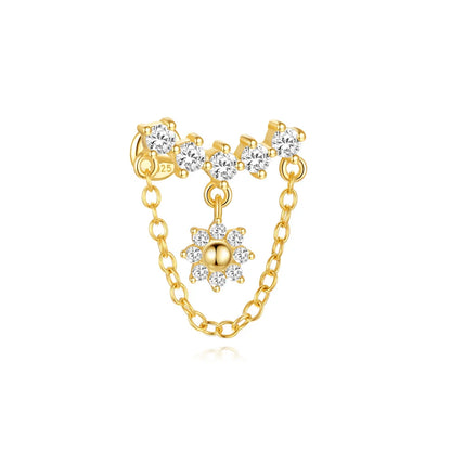 CANNER 925 Sterling Silver eight-pointed star CZ piercing earring with tassel chain, perfect for women's party jewelry.