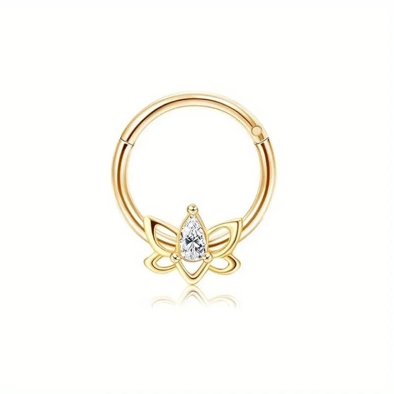 DoubleMfashion septum ring made of 316L stainless steel with opal and CZ, suitable for daith and cartilage piercings.