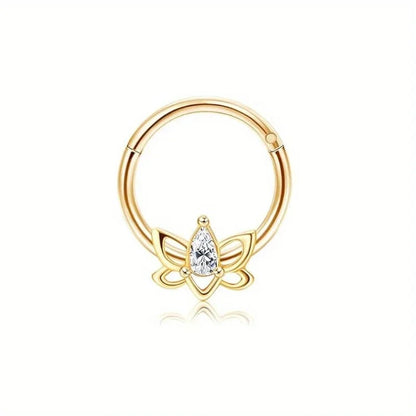 DoubleMfashion septum ring made of 316L stainless steel with opal and CZ, suitable for daith and cartilage piercings.