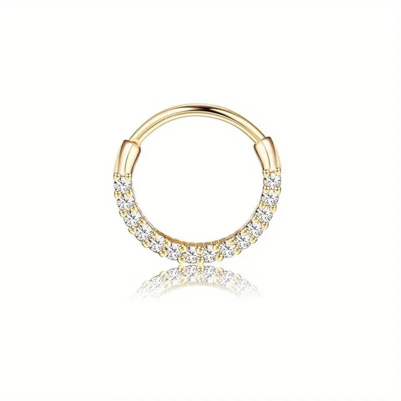 Florideco septum ring in 316L stainless steel with opal and CZ accents, ideal for daith and cartilage piercings.