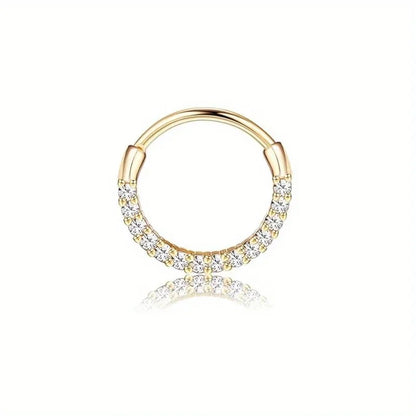 Florideco septum ring in 316L stainless steel with opal and CZ accents, ideal for daith and cartilage piercings.