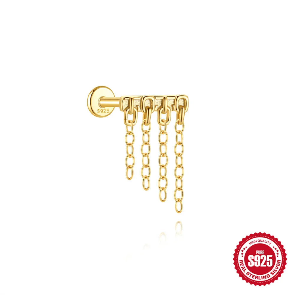 CANNER 925 Sterling Silver eight-pointed star CZ stud earring with tassel chain for women, showcasing fine jewelry design.