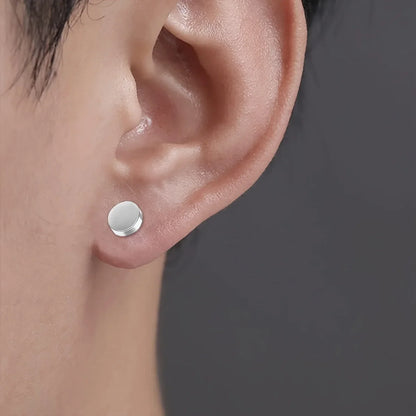 Round zircon magnetic ear stud clip earrings for men and women by DoubleMfashion in a punk style. Non-piercing design.