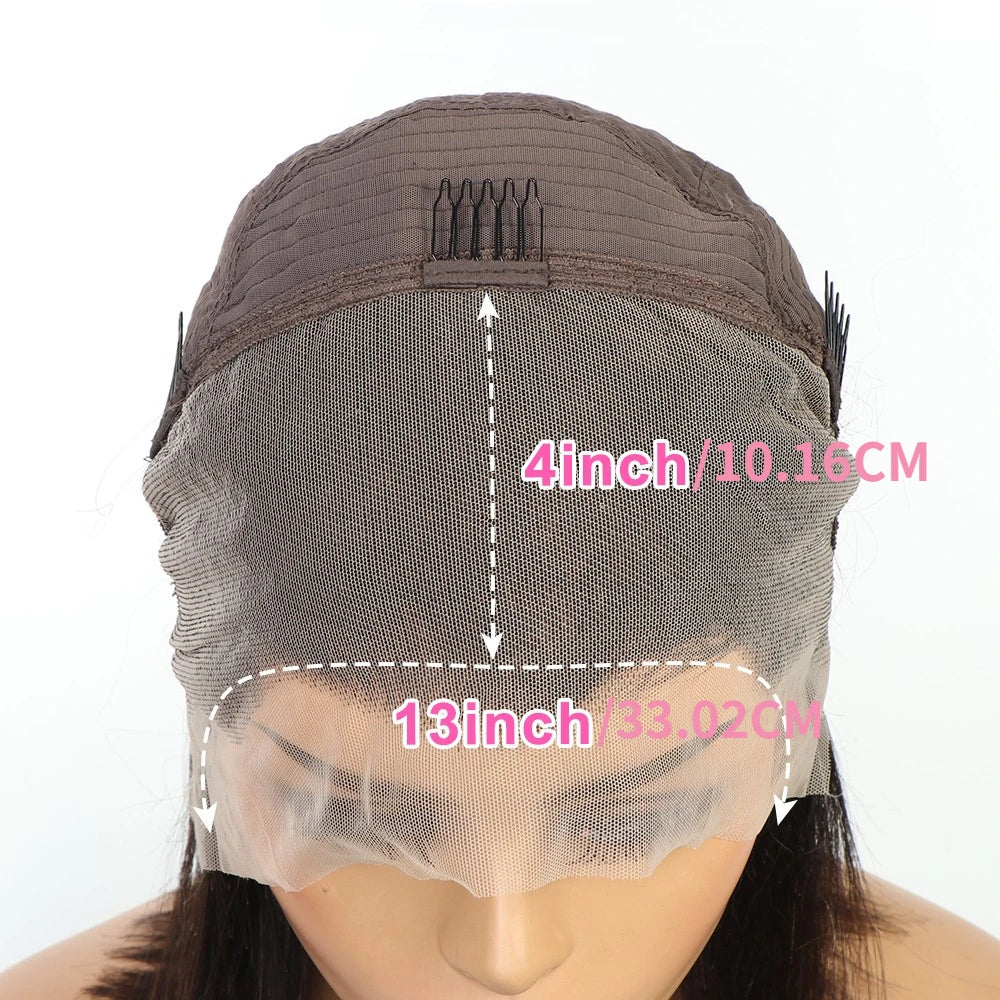 Highlight red straight bob wig with transparent lace frontal, designed for women by DoubleMfashion.