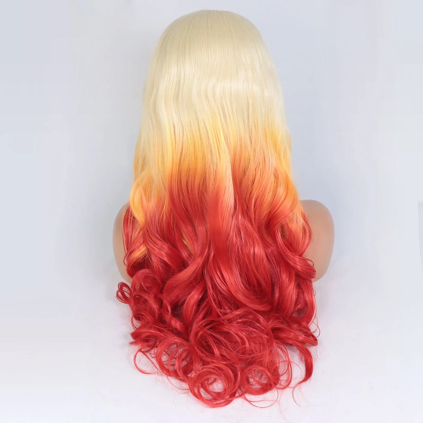 613 blonde ombre orange red synthetic lace front wig with long curly heat-resistant hair for women cosplay.