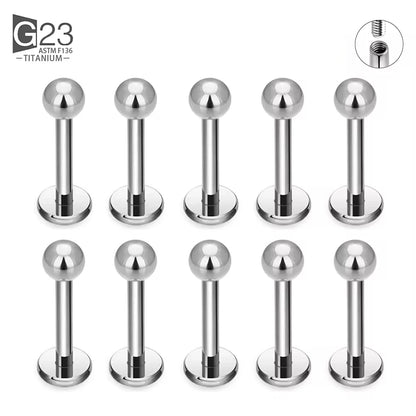 10-piece G23 titanium labret ear lip studs with square CZ stones, ideal for cartilage and tragus piercings by DoubleMfashion.