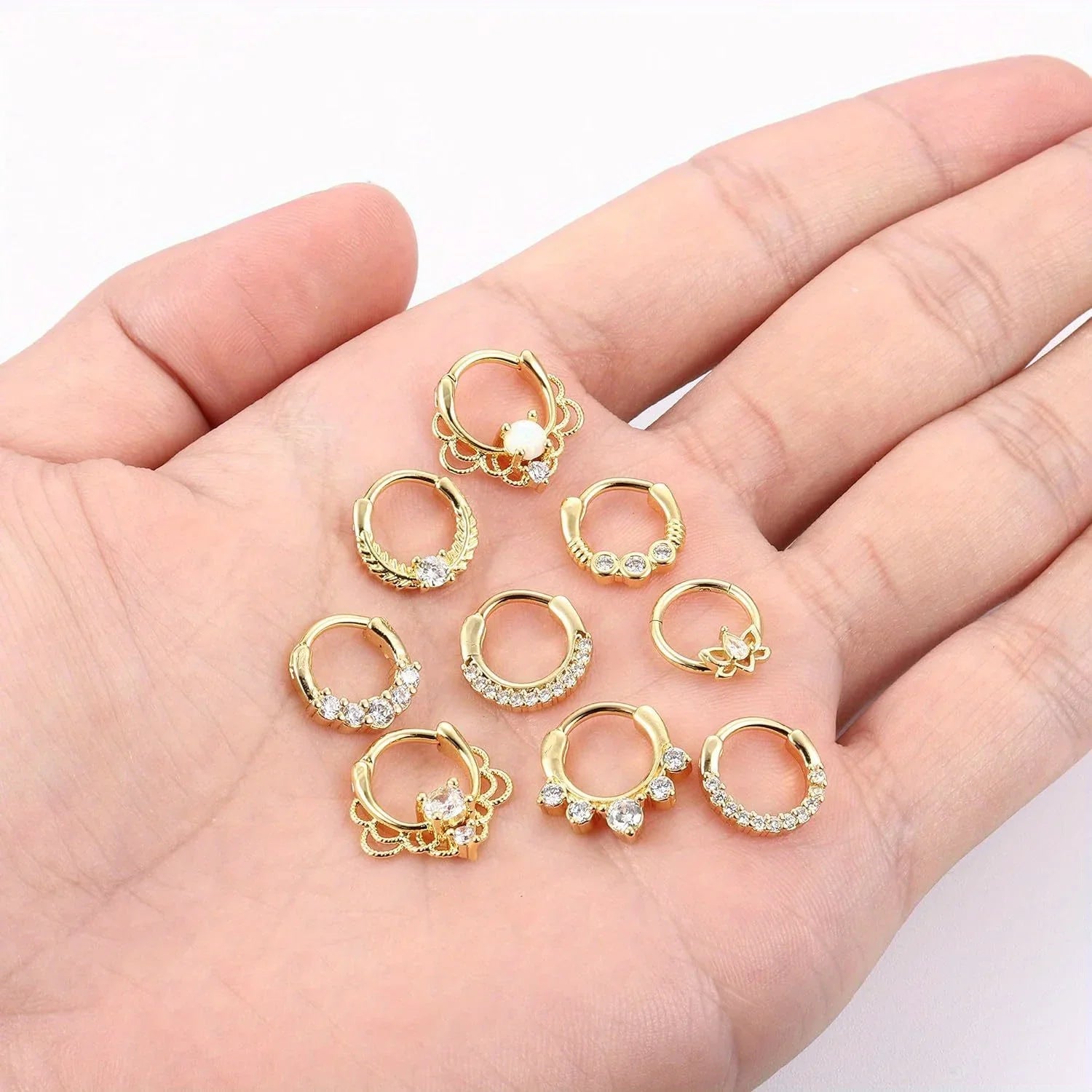 DoubleMfashion opal septum ring in 316L stainless steel, featuring CZ stones, ideal for daith and cartilage piercings.