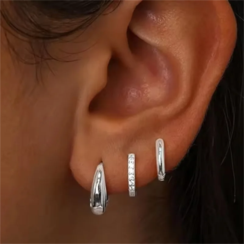 3PCS gold color hoop earrings set with zircon flower stud earrings for women by DoubleMfashion.