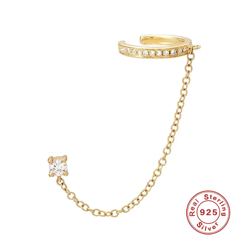 CANNER 925 Sterling Silver eight-pointed star CZ piercing earring with tassel chain for women, elegant fine jewelry design.