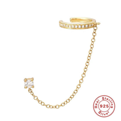 CANNER 925 Sterling Silver eight-pointed star CZ piercing earring with tassel chain for women, elegant fine jewelry design.