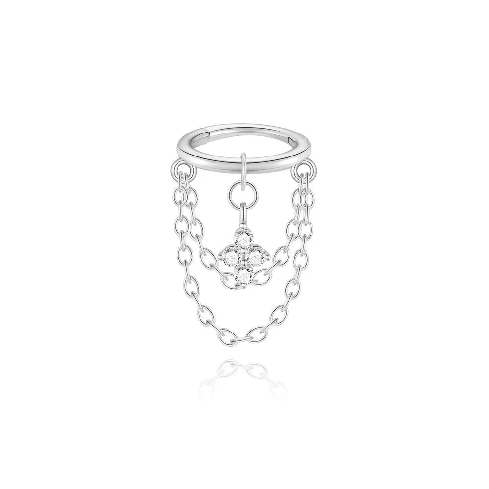 CANNER 925 Sterling Silver eight-pointed star CZ earring with tassel chain, designed for women, showcased on a white background.