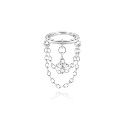 CANNER 925 Sterling Silver eight-pointed star CZ earring with tassel chain, designed for women, showcased on a white background.