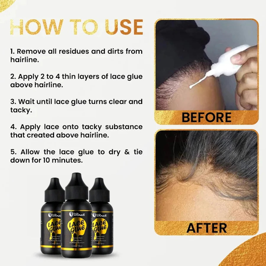 Kit de colle pour perruque Lace Wig DoubleMfashion, comprenant adhésif, spray de teinte et outils d'installation.