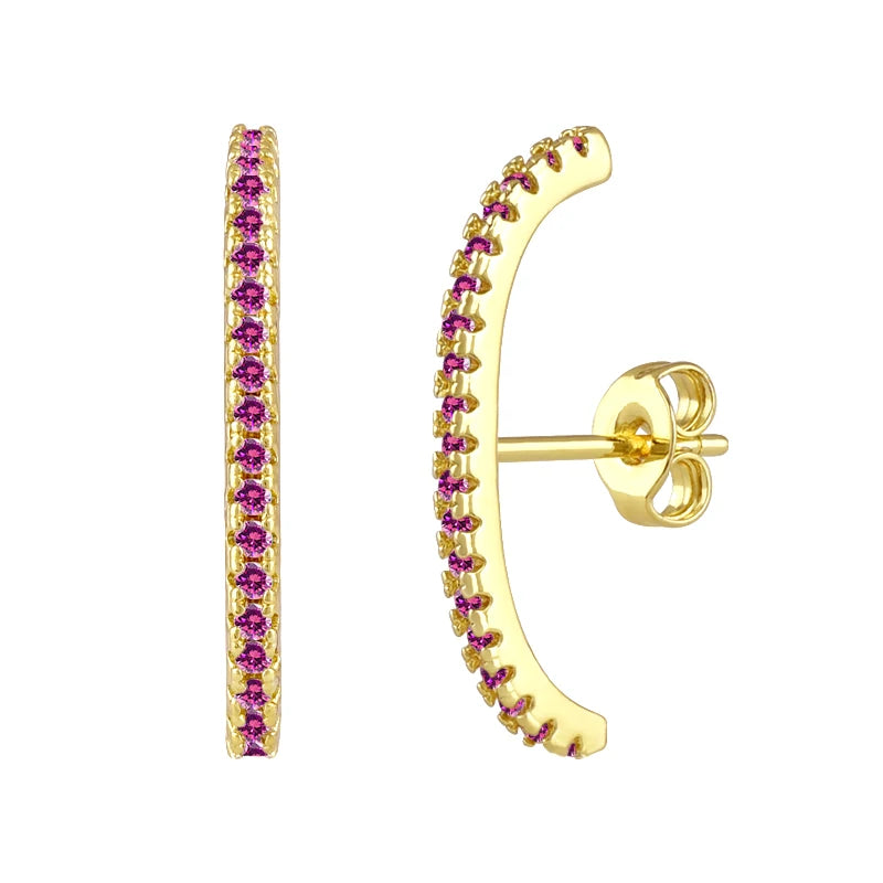 Minimalist 925 sterling silver needle stud earrings with crystals, perfect for women and elegant party wear from DoubleMfashion.