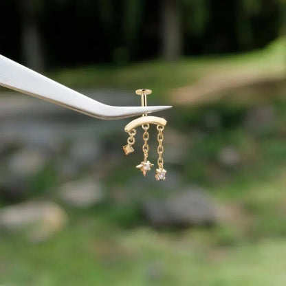 925 Sterling Silver eight-pointed star CZ earring with tassel chain, designed for women by CANNER.