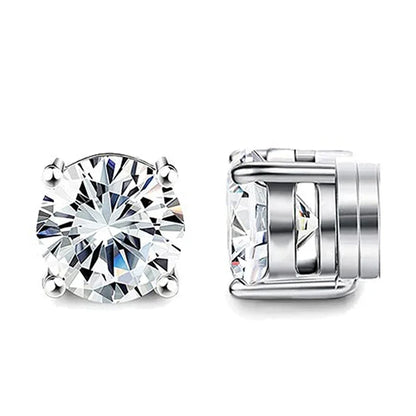 Crystal magnetic ear stud clip earrings by DoubleMfashion, featuring a punk round zircon design for non-piercing wear.