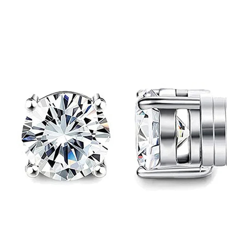 Round zircon crystal magnetic ear stud clip earrings for men and women by DoubleMfashion, featuring a punk style design.