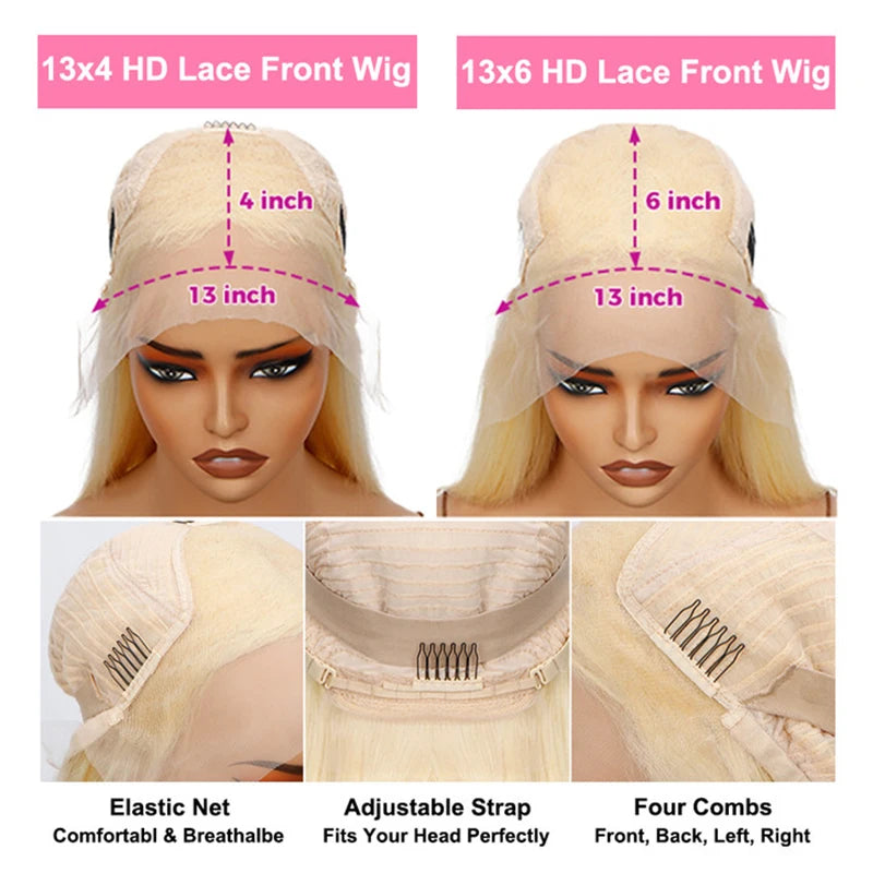 Honey blonde lace front human hair wig with dark roots, straight texture, by DoubleMfashion.