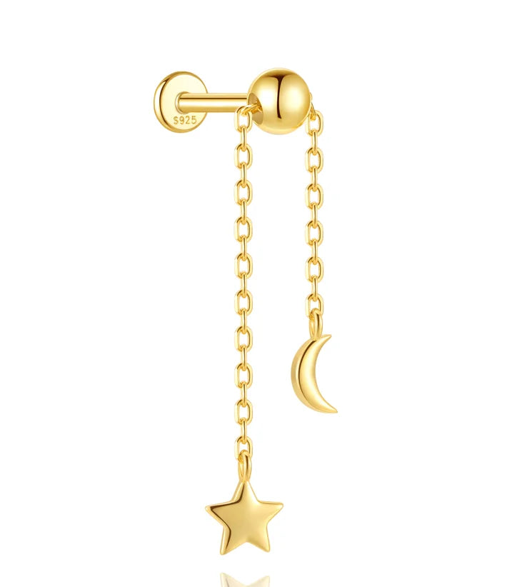 CANNER 925 sterling silver eight-pointed star CZ earring with tassel chain, designed for women's fine jewelry.